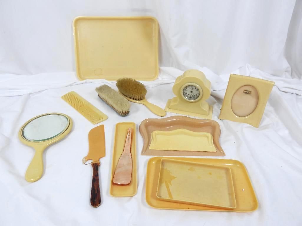 Set of Antique 1920's Butterscotch Celluloid Dresser Set (1 of 6)