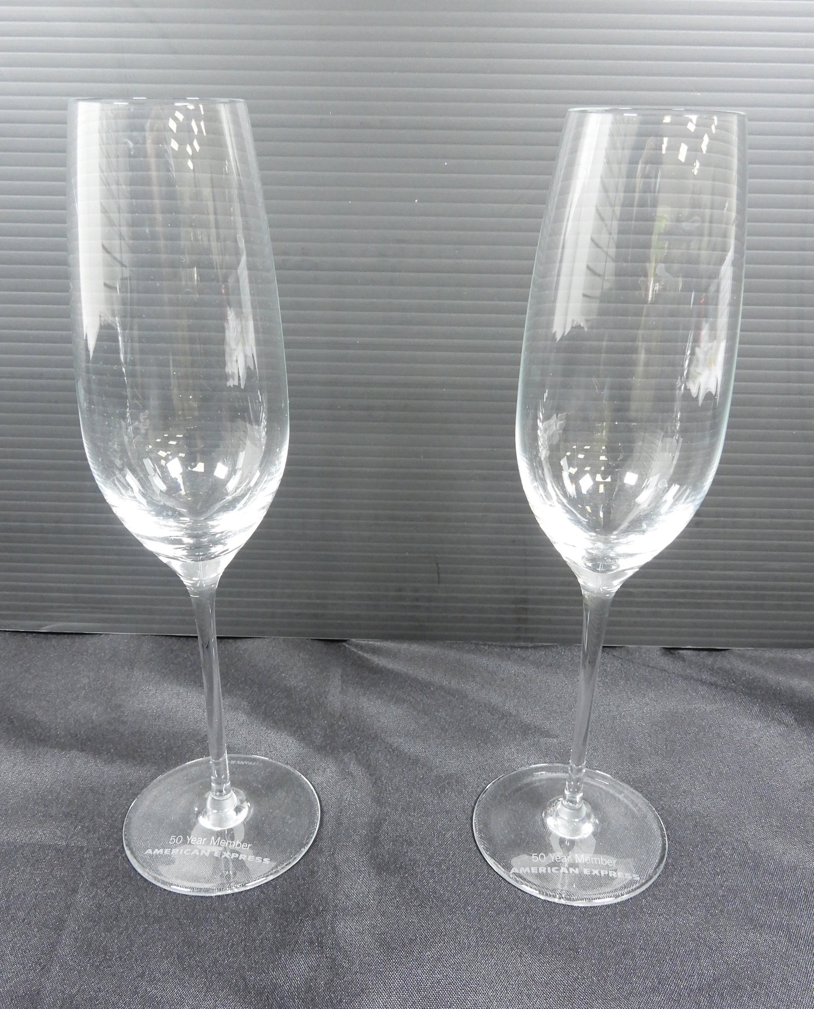Set of 2 Tiffany &Co 50yr. American Express Member Champagne Flutes (1 of 3)