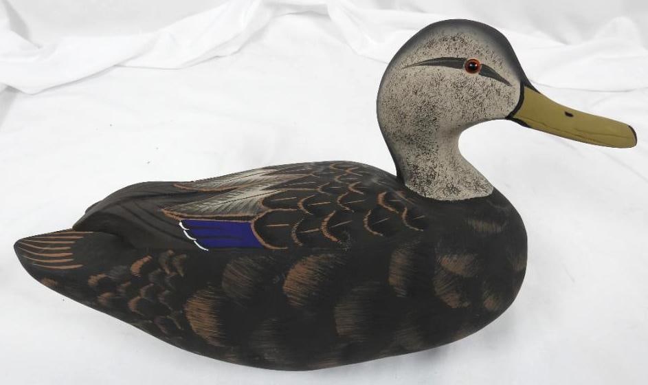 Hand Carved and Painted Black Duck Decoy (1 of 3)