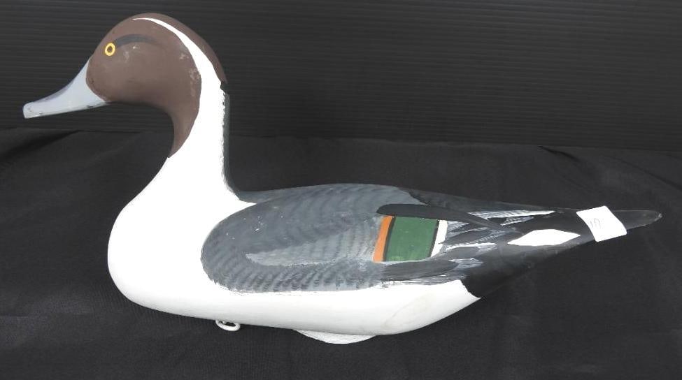 Hand Carved and Painted Wood Pintail Duck Decoy Signed by Captain Harry Jobes (1 of 3)