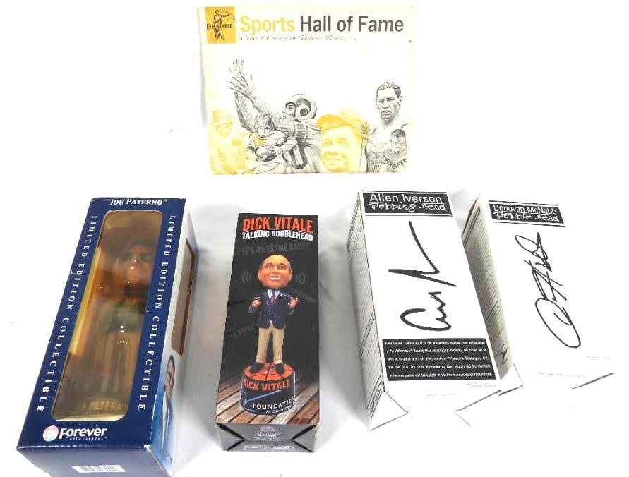 Set of 5 Sports Memorabilia Joe Paterno, Donovan McNabb, Allen Ivereson Bobble heads, Sports Hall Of (1 of 7)