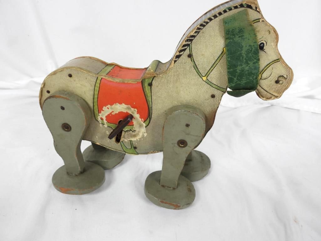 Antique Fisher-Price "Go-n-Back "Wooden Muhl Toy c. 1931 with Working Wind-Up Motor (1 of 3)