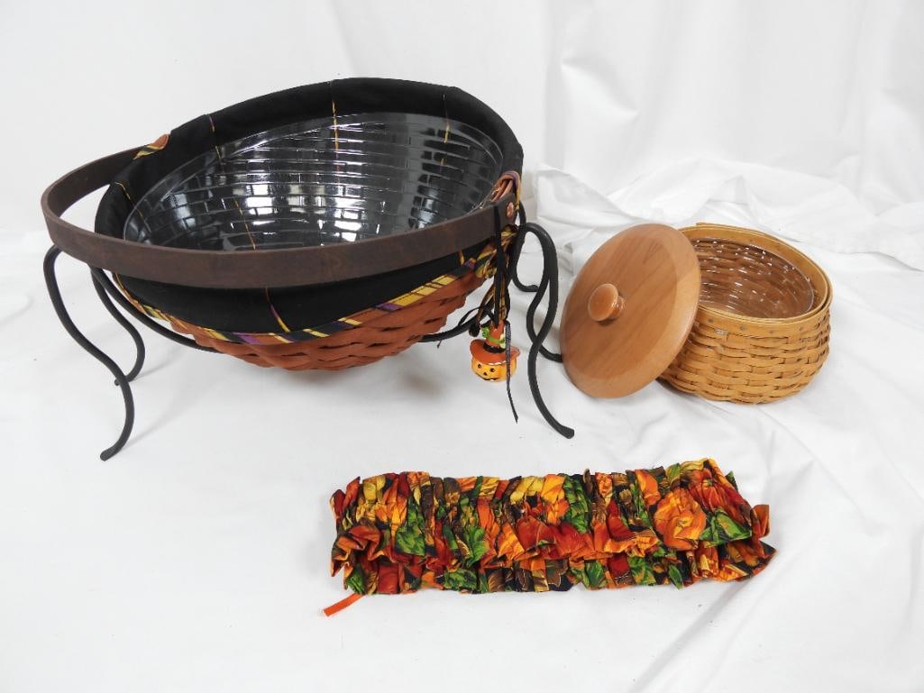 1 Small and 1 medium Longaberger Baskets with Accessories and Iron Basket Holder (1 of 5)