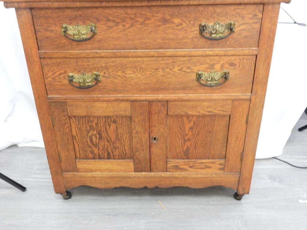 Antique 1800's Victorian Golden Oak Washstand, commode cabinet. (1 of 14)