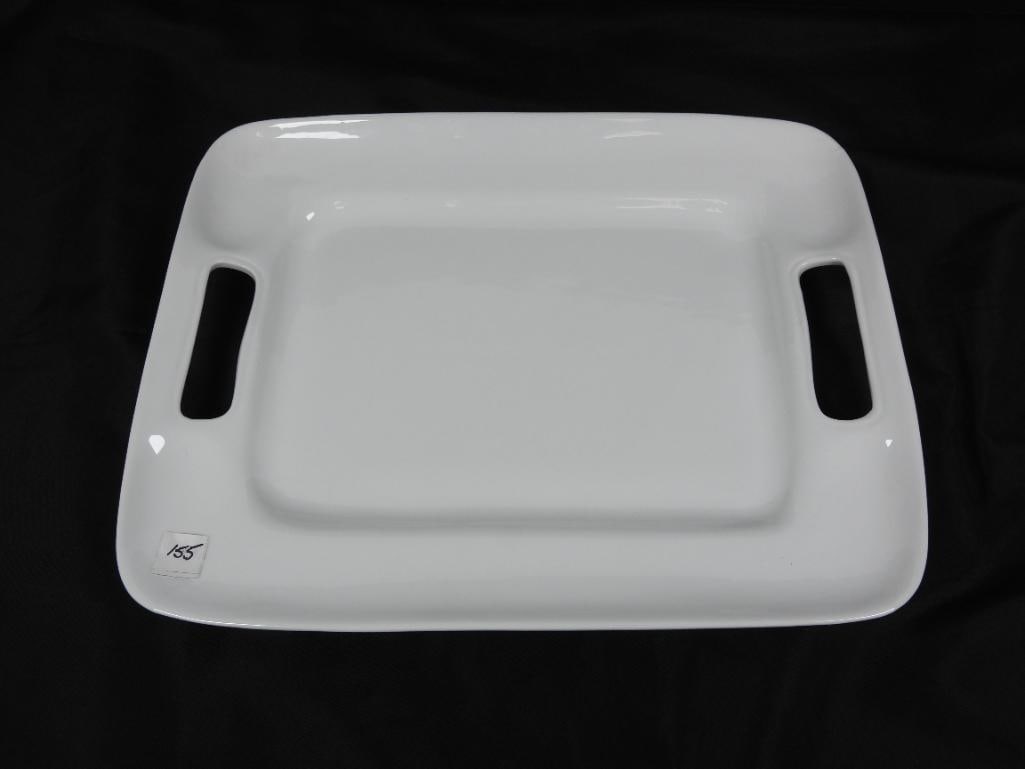 NEW PORCELANA Large heavy 2 Handled White patter. 17.5" (1 of 3)