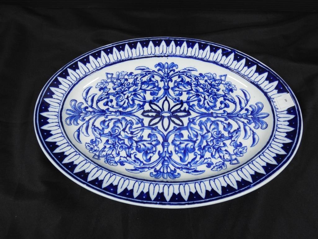Antique T>C. Brown Westhead Moore Teutonic Large oval blue transferware platter. (1 of 3)