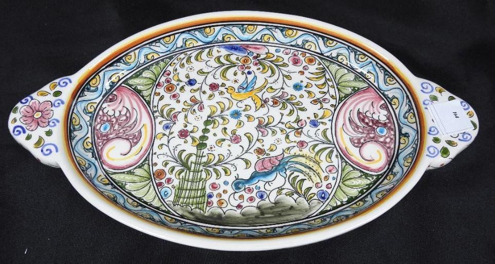 NEW Hand painted artist signed Portugal Ceramicas de Coimbra oval handled platter 13" (1 of 4)