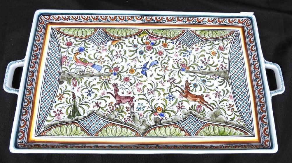 NEW Hand painted artist signed Portugal Ceramicas de Coimbra handled large platter 18" (1 of 4)