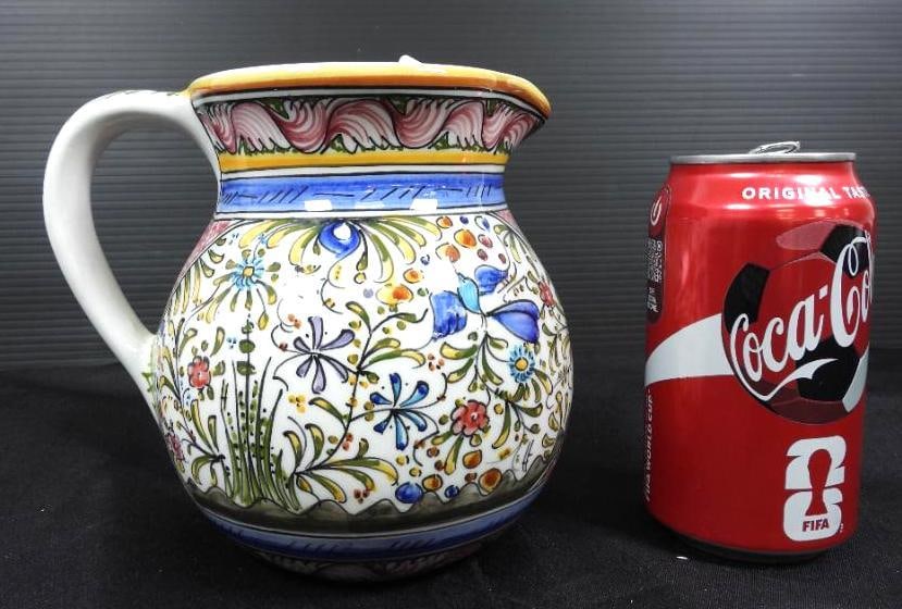 NEW Hand painted artist signed Portugal Ceramicas de Coimbra Pitcher (1 of 4)