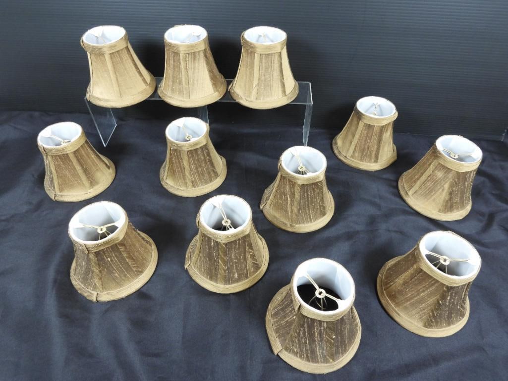 Lot of 12 Heavy quality double fabric lined candle chandelier lamp shades dark GOLD: Superior quality Measures 5" high x 3" top diameter and 5.5" bottom diameter. SELL ON EBAY for $45 EACH!