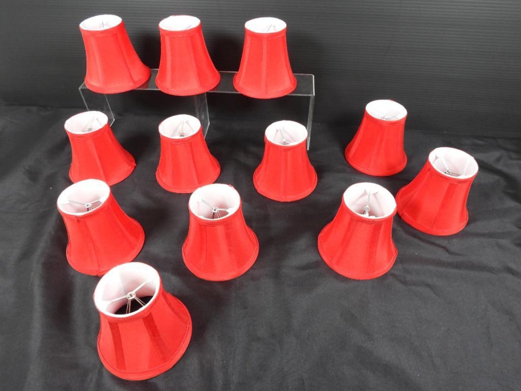 Lot of 12 Heavy quality double fabric lined candle chandelier lamp shades RED.: Superior quality Measures 5" high x 3" top diameter and 5.5" bottom diameter. SELL ON EBAY for $45 EACH!