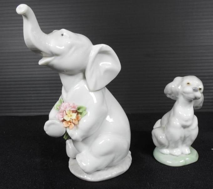 Lot of 2 LLADRO Porcelain animal figurines Elephant with flowers & dog (1 of 6)