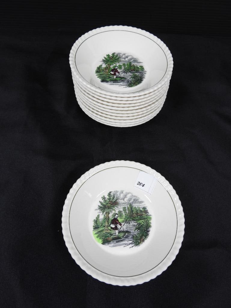 Lot of 12 COPELAND ENGLAND "Hunting Scenes" 5.5" Fruit dish bowls (1 of 3)