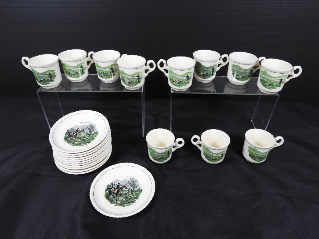Lot of 23 COPELAND ENGLAND "Hunting Scenes" Demitasse Cups (11) & Saucers (12) (1 of 5)