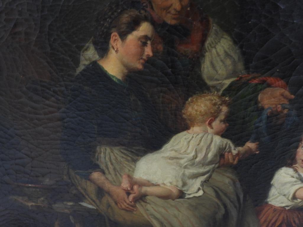 Felix Schlesinger (1833-1910) Original Signed Antique Oil Painting of Family Moments - 10
