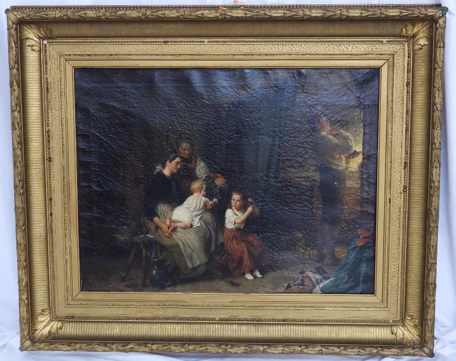 Felix Schlesinger (1833-1910) Original Signed Antique Oil Painting of Family Moments - 2