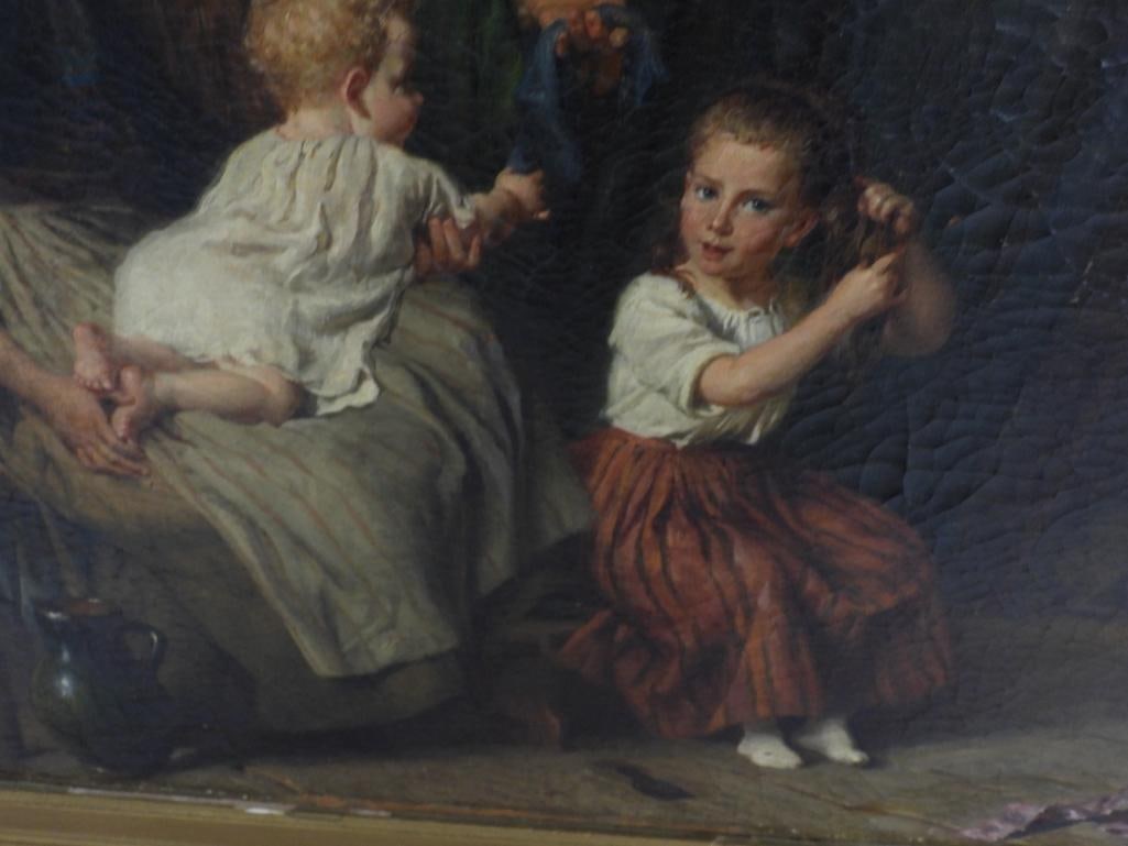 Felix Schlesinger (1833-1910) Original Signed Antique Oil Painting of Family Moments - 6