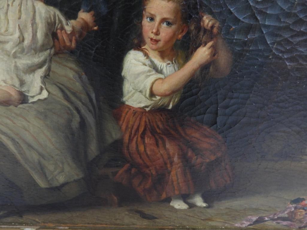 Felix Schlesinger (1833-1910) Original Signed Antique Oil Painting of Family Moments - 7