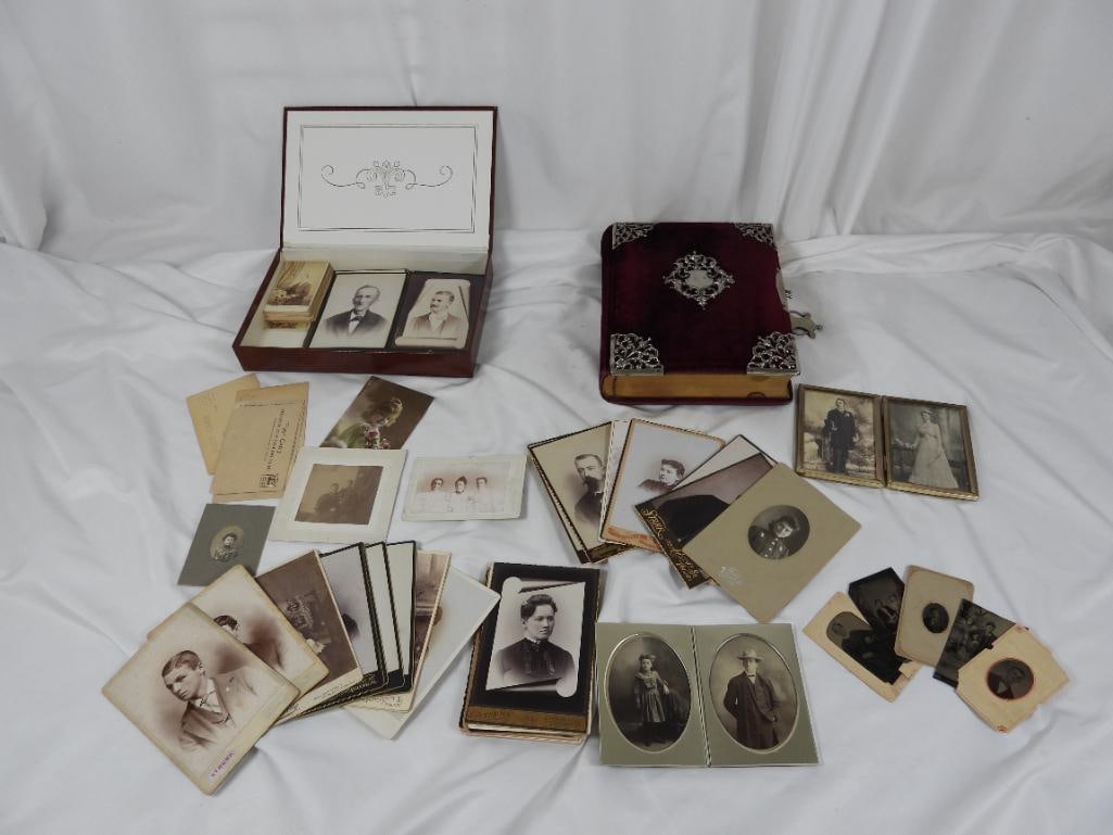 Lot of antique box of black and white photographs portraits ephemera and print (1 of 10)
