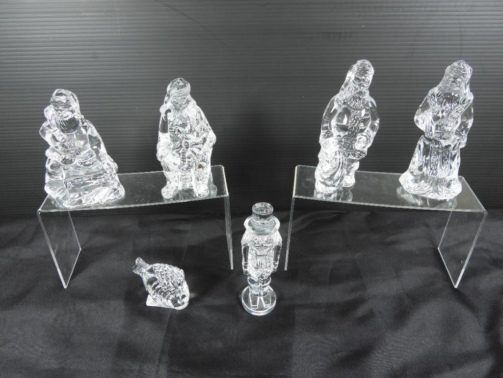 Lot of 6 Vintage Waterford Crystal Santa Claus collection: 1st, 2nd, 3rd, 4th, editions are included in this set featuring Santa Claus in various postures, a Nutcracker, and one fish all in excellent condition