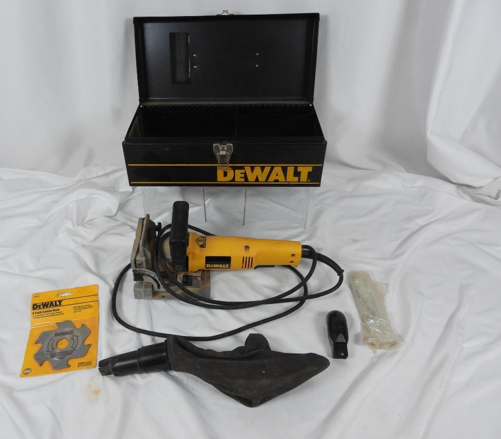 Dewalt DW682 biscuit joiner: Used, but in good condition, Dewalt tool comes complete with the tool, an extra tooth carbide blade, a vacuum bag, and its original metal carrying case