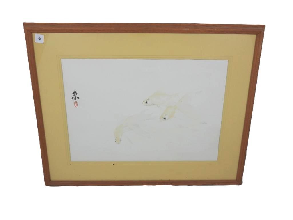 Possible Steve Jum Yee Vintage print: Print in mint condition displays 3 pastel goldfish in a minimalist style with signature an print number 593/600