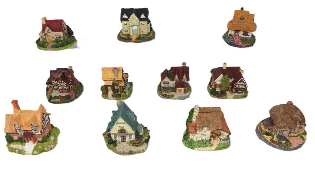 Lot of 11 Collectable Olde English Cottage figurines: Included are the English locations of "Cambridge House", "The Carlisle", "Canterberry Inn", Country Manor", "The Manchester", "Yorkshire House", "Somerset", "The Kent", "The Langley House", Pembrook F