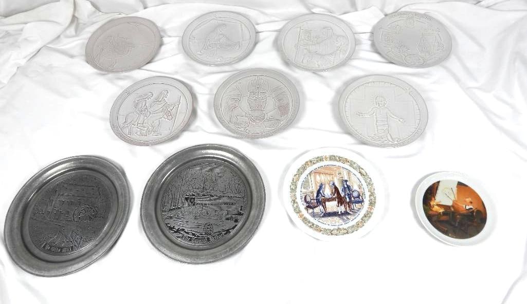 Lot of 11 Collectable plates: With this set are 7 plates by John Frank featuring "The King of Kings", "Gifts for the Christ Child", "Flight into Egypt", "No Room in the Inn", "BI-Centennial Celebration", "Laid in a Manger", and Se