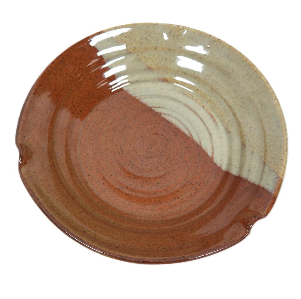 Lot of 2 Longaberger pottery bowl and dish: Bowl is themed with Halloween style trick or treat pumpkins, ghosts, and spiders whilst the plate it colored red and designed with a maple leaf on its face