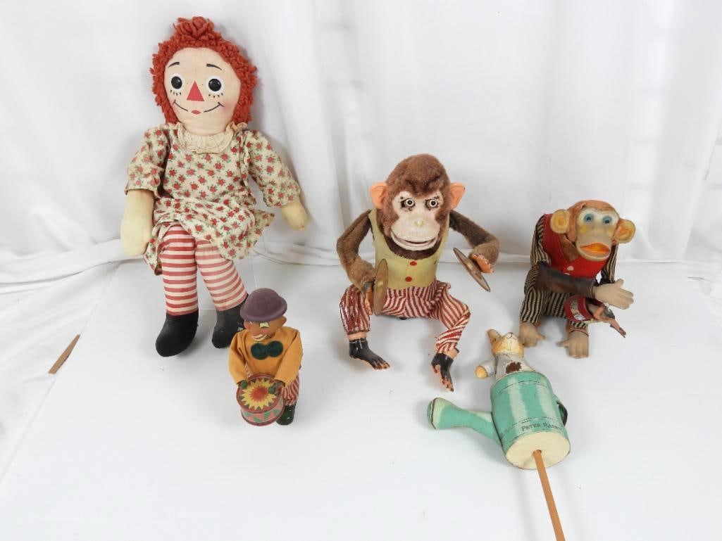 Lot of 5 Vintage Monkey, clown, raggedy Ann toys (1 of 5)
