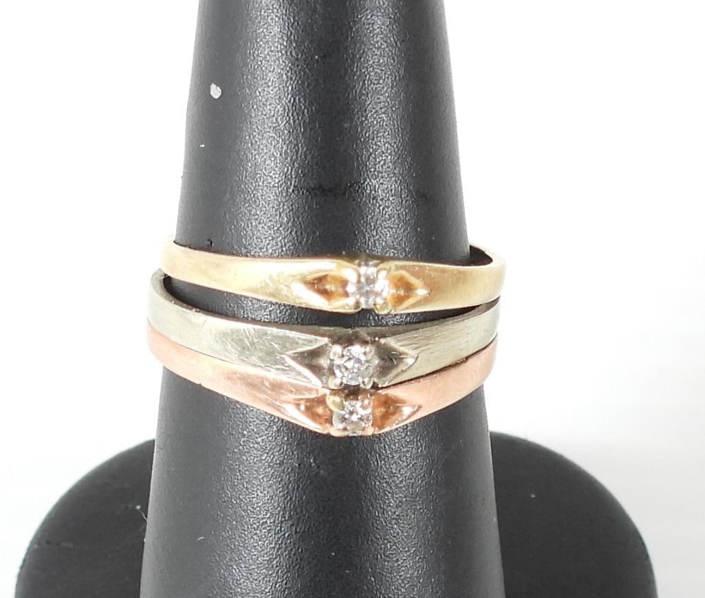 14kt gold tri-color ring 3.3 grams with 3 diamonds (1 of 3)