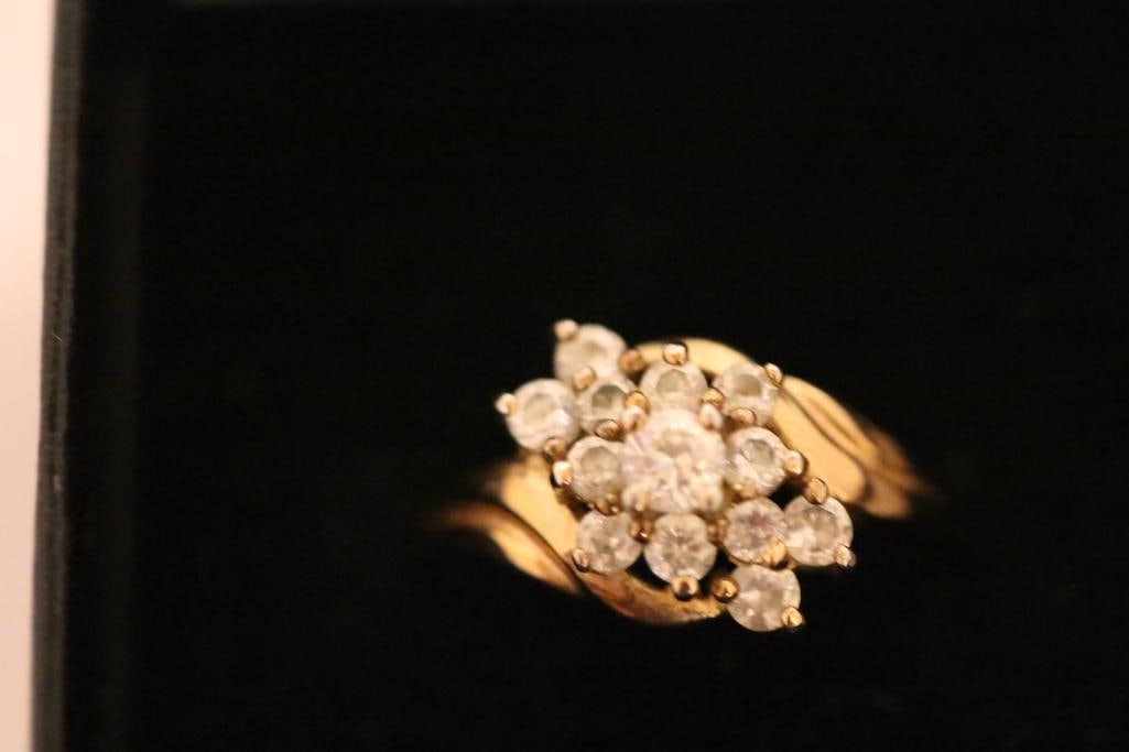 Gold plated STERLING Silver CZ Cluster ring size. 7.75. (1 of 6)