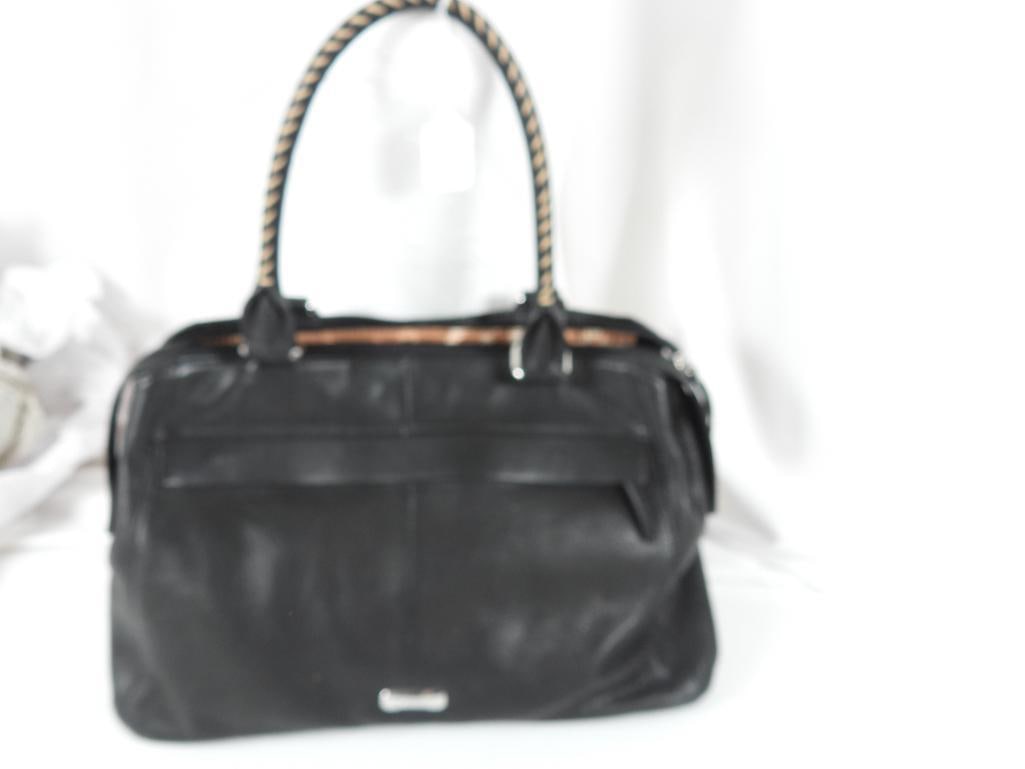 AUTHENTIC Bob Makowsky Black Leather Handbag: GUARANTEED AUTHENTIC Ladies Designer handbag by Bob Makowsky in Soft black pebbled leather, silver tone hardware, round rope double handles, Large zip front pocket, 2 exterior large full compartments