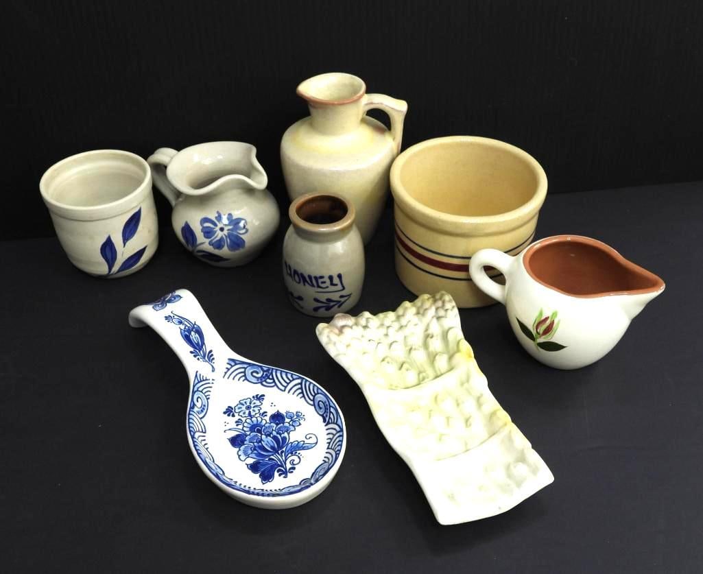 LOT OF 8 VINTAGE POTTERY PITCHERS/CUPS/PLATES (1 of 9)