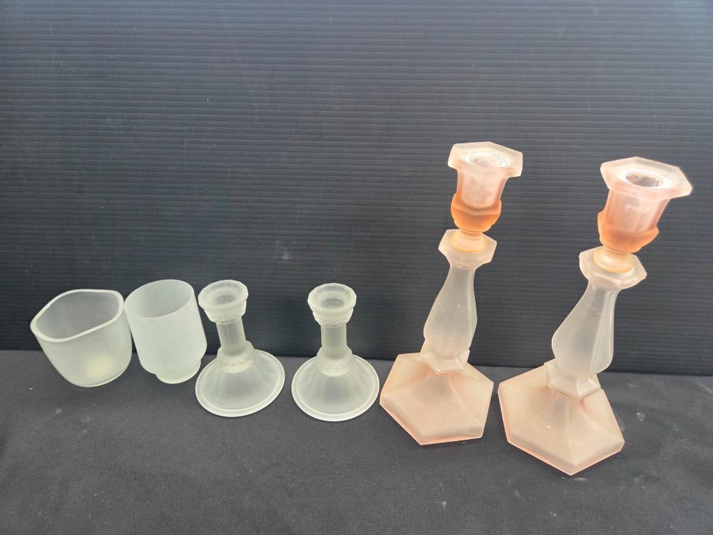 LOT OF 6 VINTAGE GLASS CANDLE STICK AND CUPS (1 of 4)