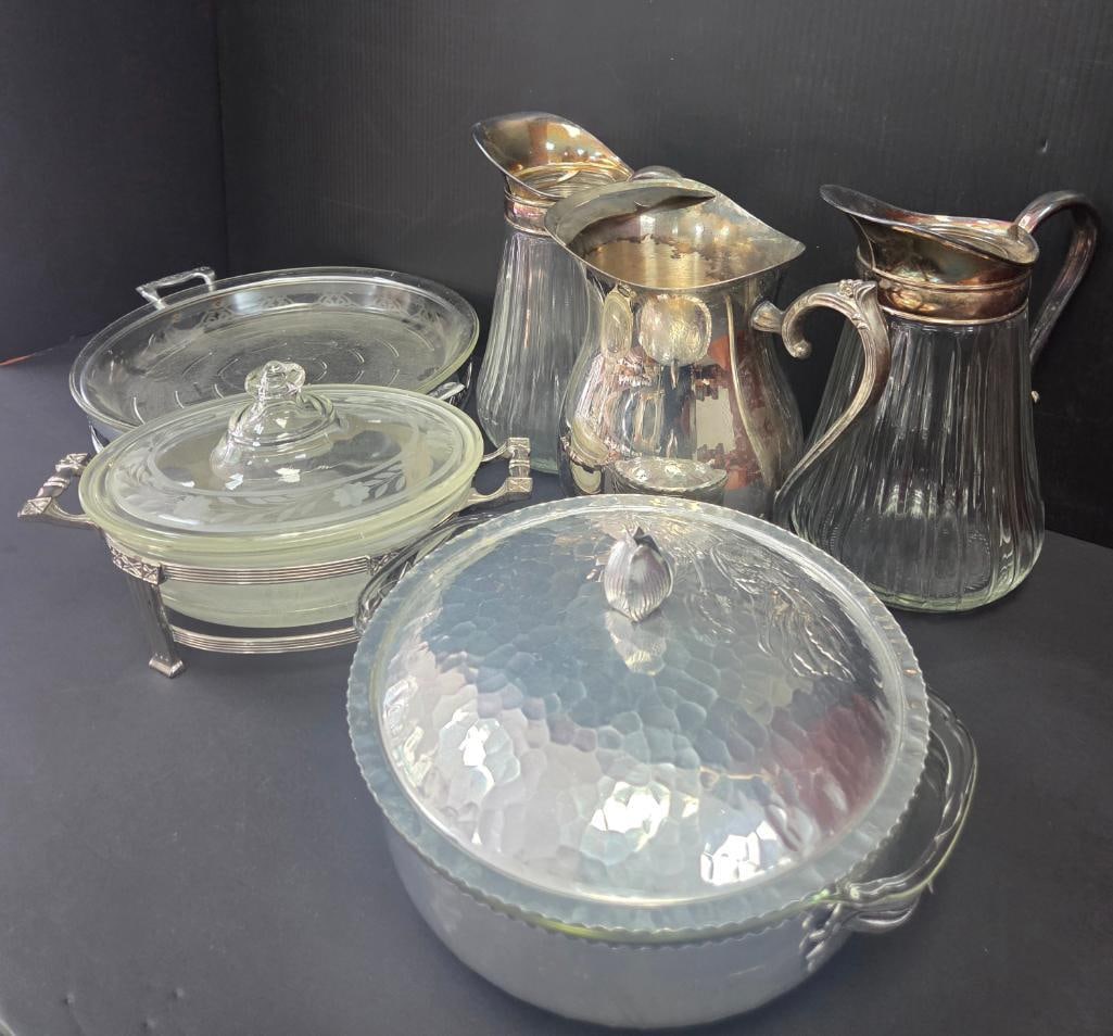 LARGE LOT OFVINTAGE GLASS AND SILVER SERVING SET (1 of 13)