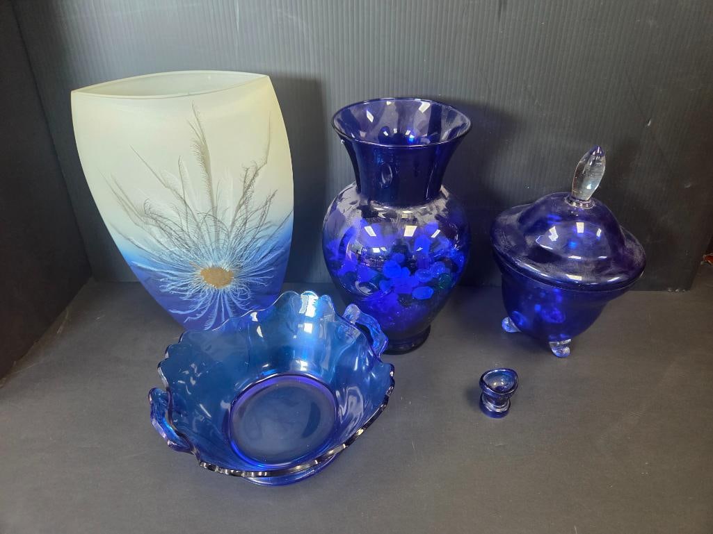 LOT OF 5 VINTAGE HANDBLOWN GLASS VASE/BOWLS (1 of 7)