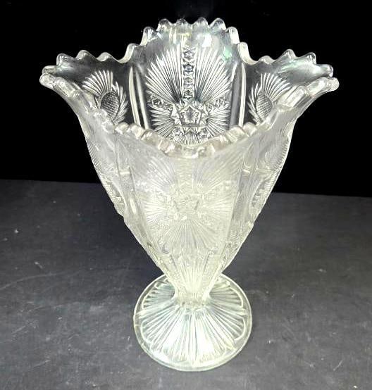 Pressed Glass Thistle Pattern Fan Vase - 2