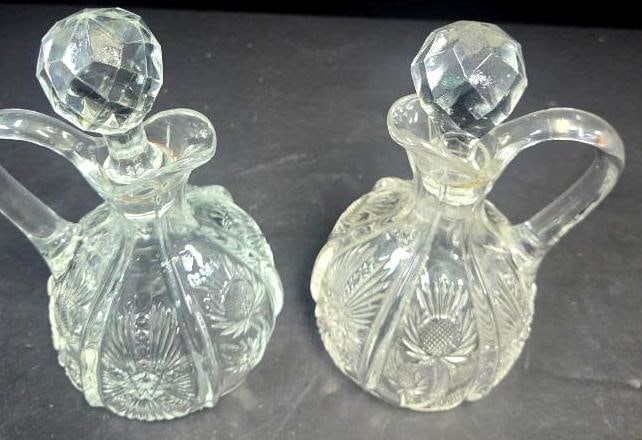Pair of Pressed Glass Thistle Pattern Cruets (1 of 9)