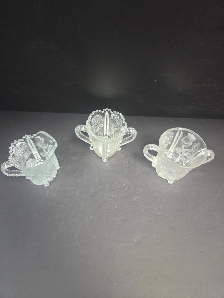 Three-Piece Pressed Glass Thistle Pattern Table Set, Footed - 2