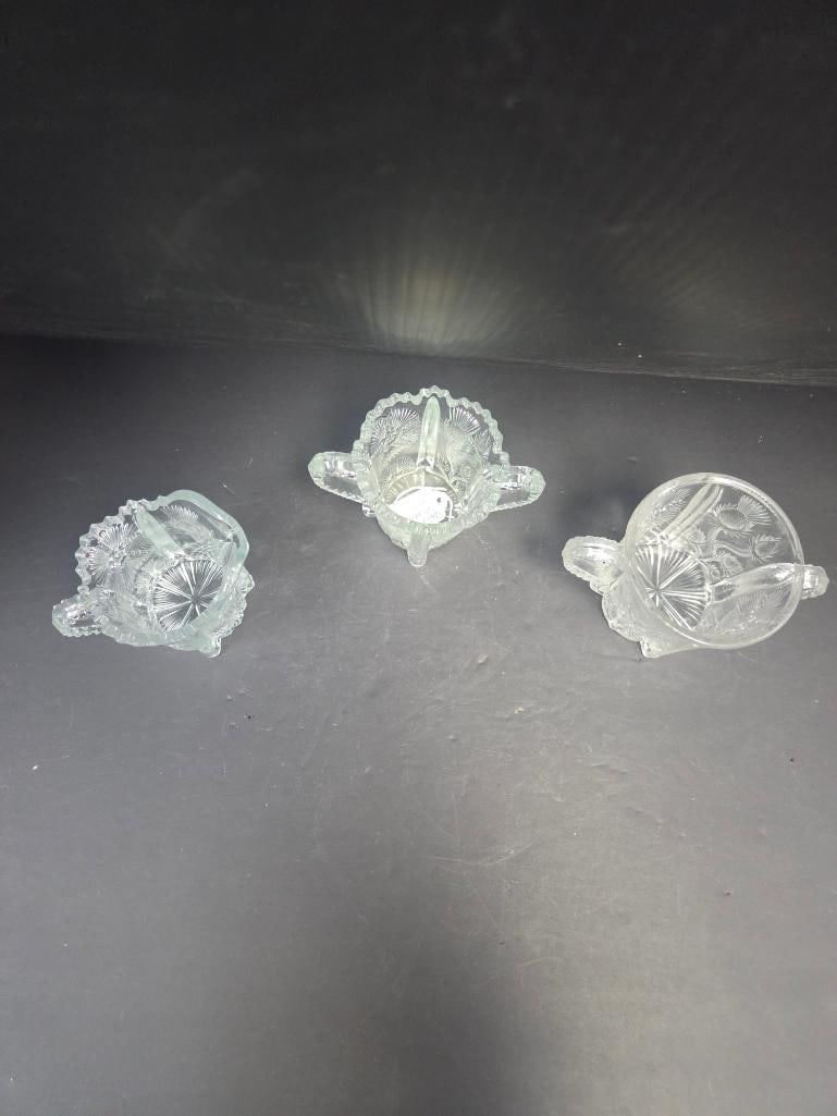 Three-Piece Pressed Glass Thistle Pattern Table Set, Footed - 3