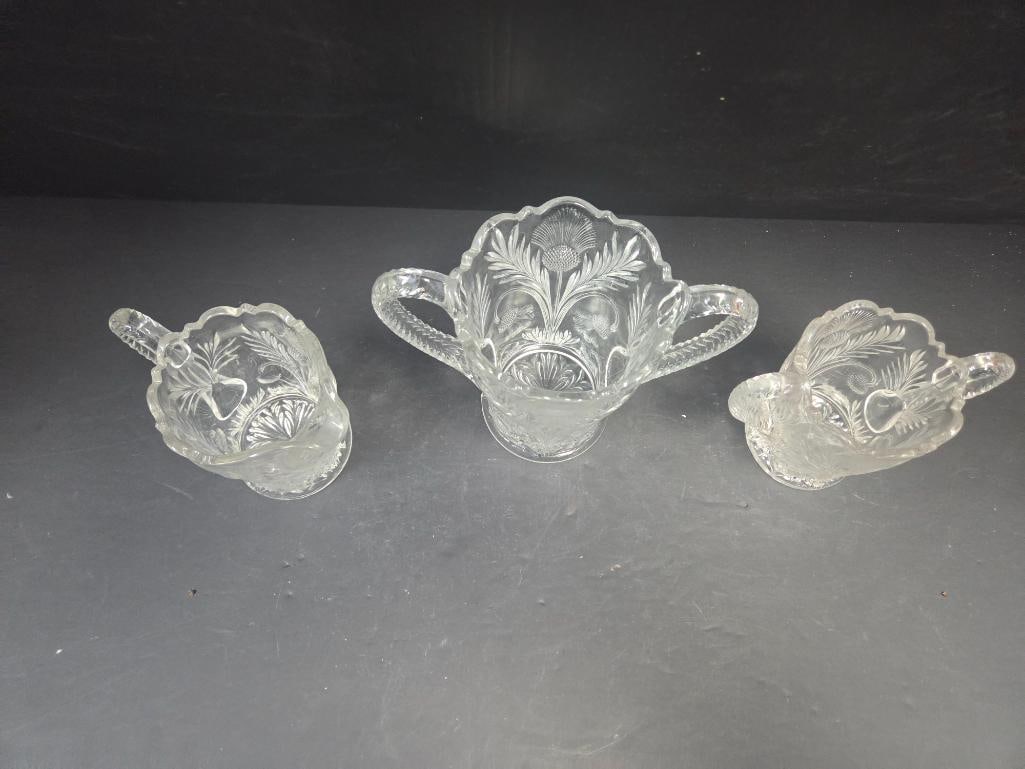 Three-Piece Pressed Glass Fern Pattern Table Set - 2
