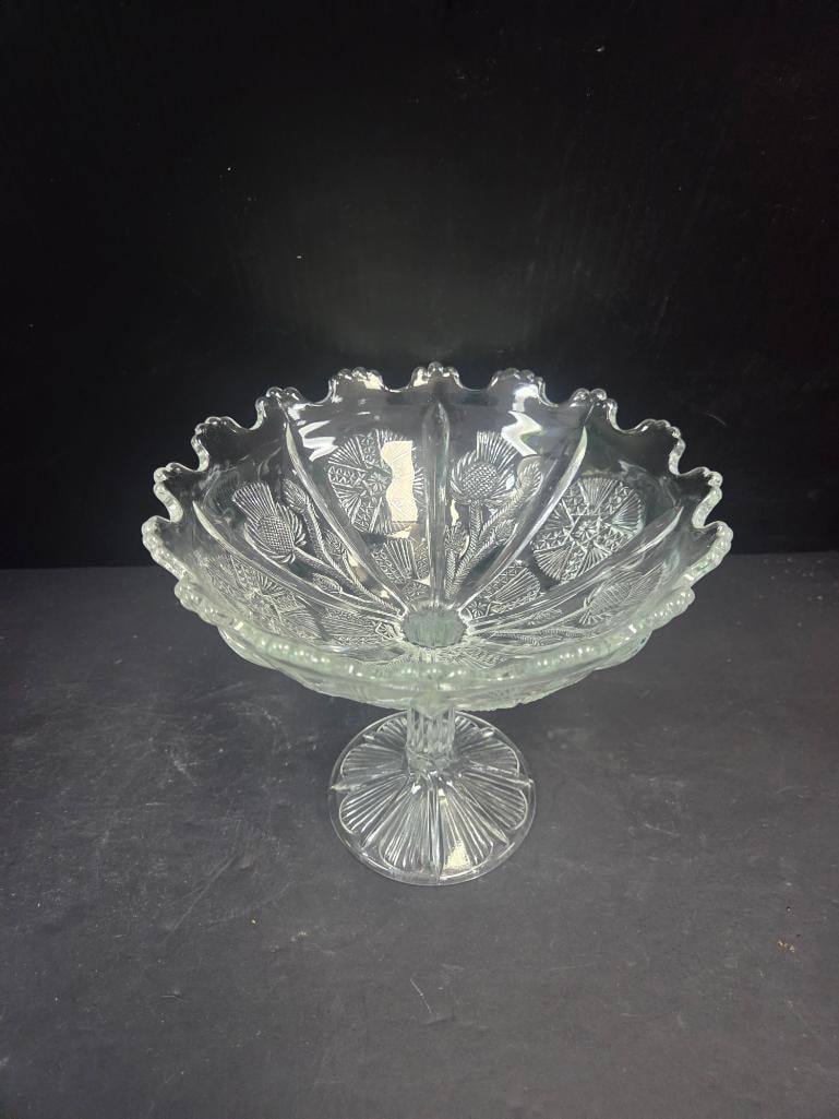Pair of Pressed Glass Thistle Pattern Footed Compotes EAPG - 3