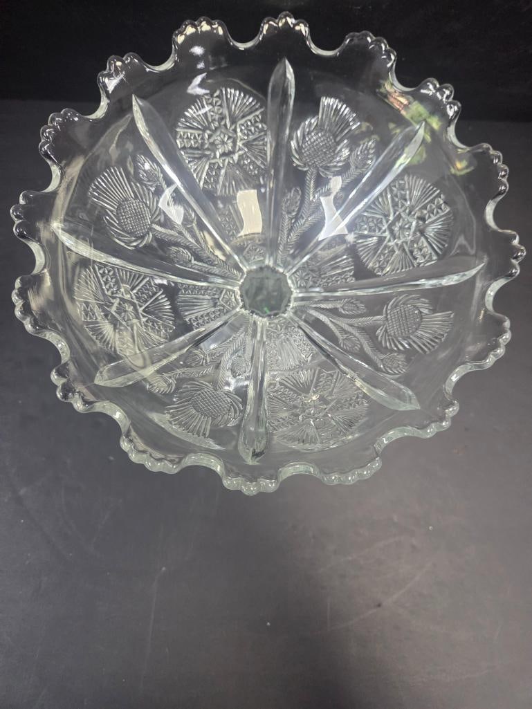Pair of Pressed Glass Thistle Pattern Footed Compotes EAPG - 4