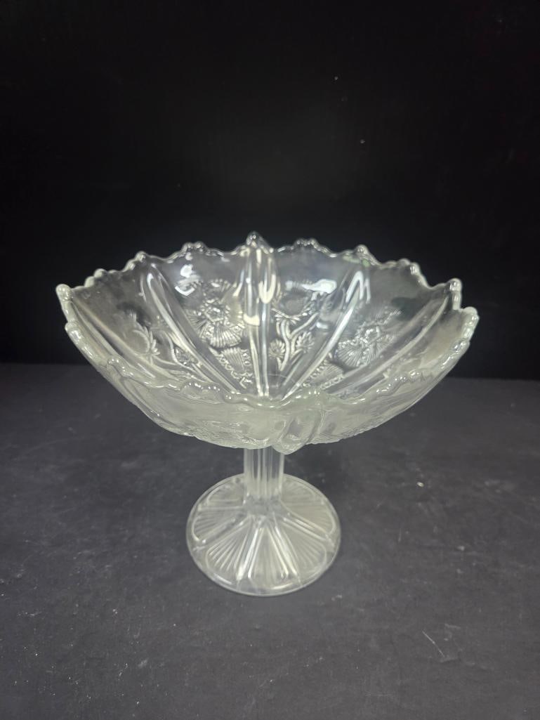 Pair of Pressed Glass Thistle Pattern Footed Compotes EAPG - 7