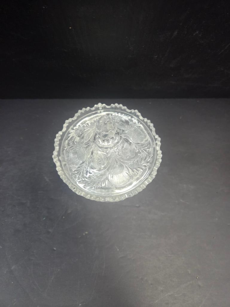 Pressed Glass Thistle Pattern Compote and Covered Candy Dish - 3