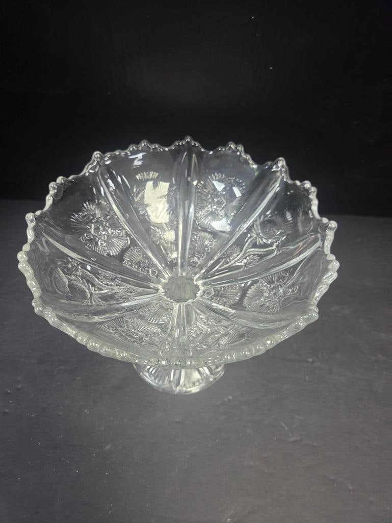 Pressed Glass Thistle Pattern Compote and Covered Candy Dish - 7