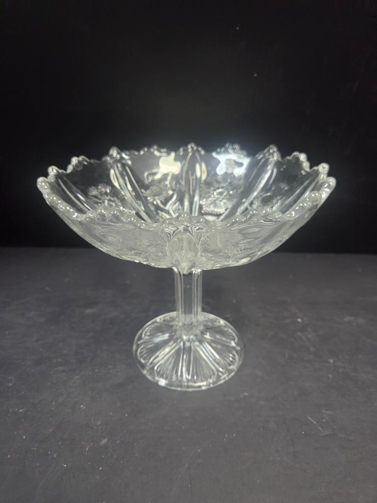 Pressed Glass Thistle Pattern Compote and Covered Candy Dish - 8