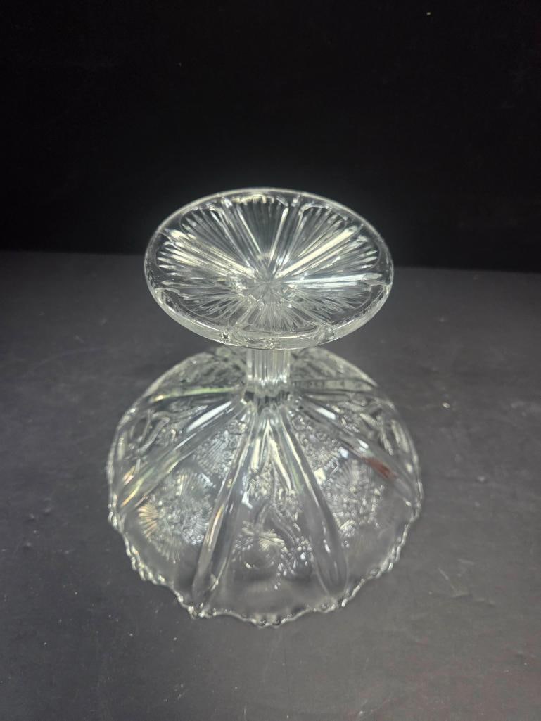 Pressed Glass Thistle Pattern Compote and Covered Candy Dish - 9