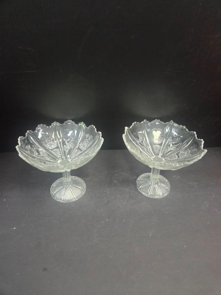 Pair of Pressed Glass Thistle Pattern Footed Compotes (1 of 8)